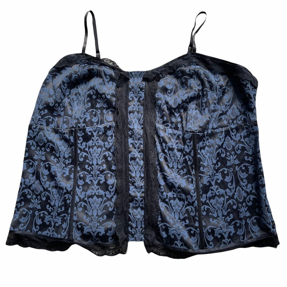 Lane Bryant Brocade Lace Corset Tank Top Size 28 Stretch Blue Black